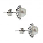 YP021E Sterling Silver, Peacock Pearl & CZ Stud Earrings -2115