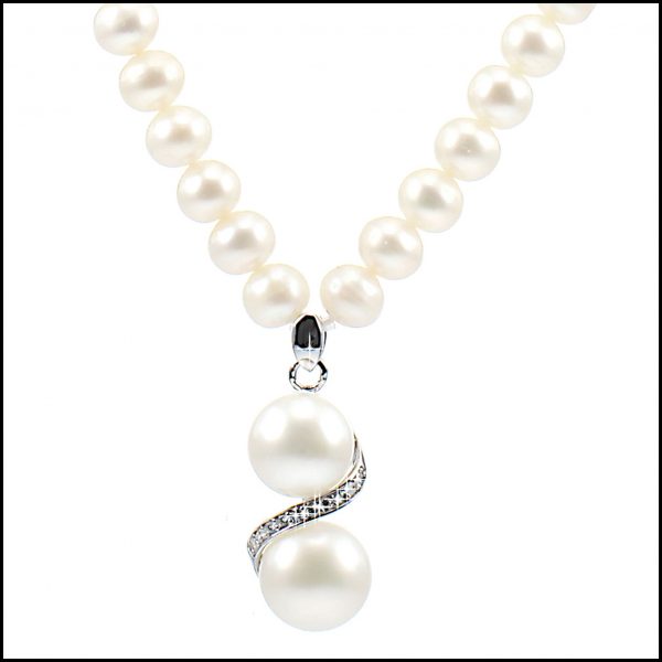 Lido Pearl necklace C19 with double pearl & CZ Pendant-0