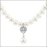 MF035 - Freshwater Pearls & Cubic Zirconia Heart Necklace-0