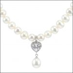 MF035 - Freshwater Pearls & Cubic Zirconia Heart Necklace-0