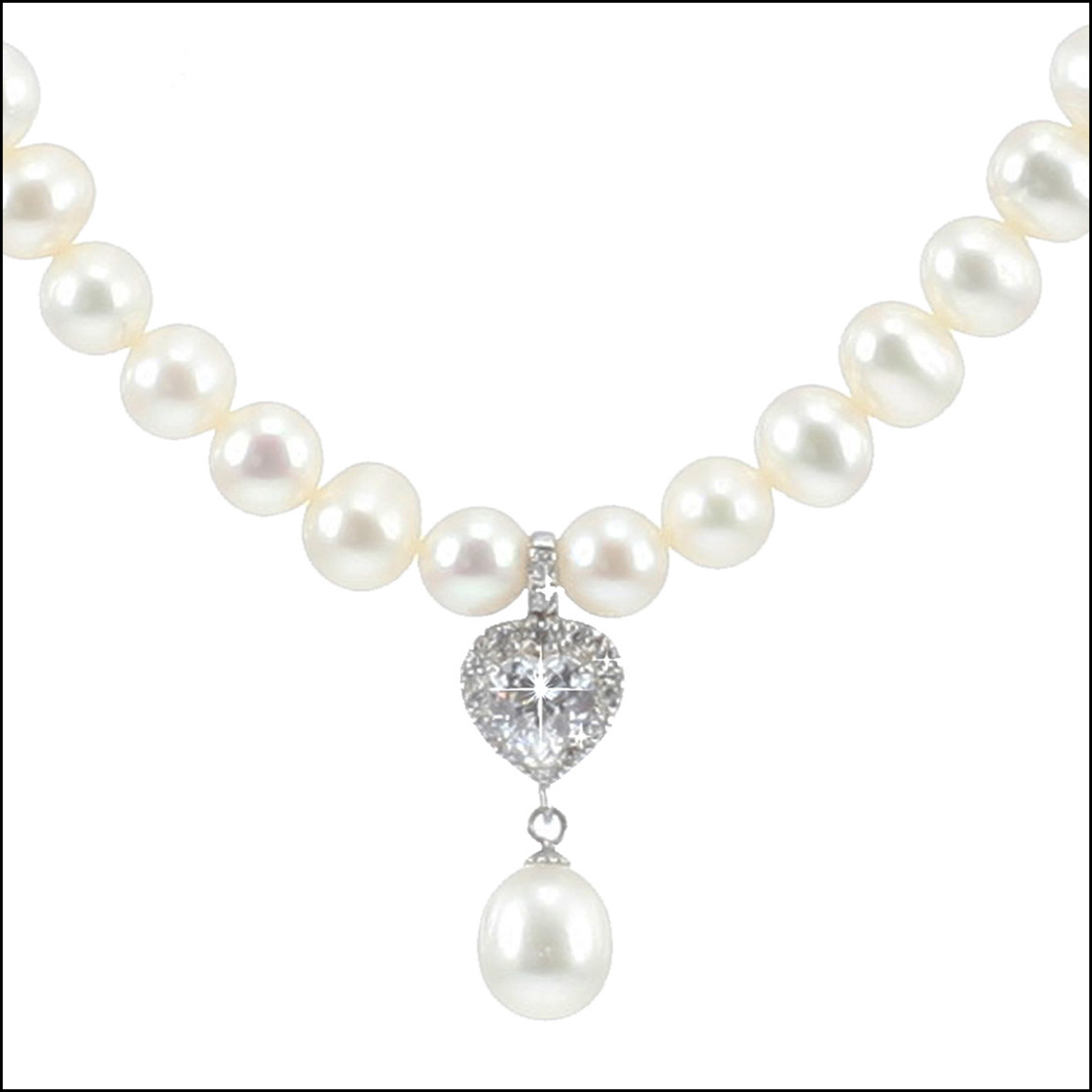 MF035 - Freshwater Pearls & Cubic Zirconia Heart Necklace - Lido Collection