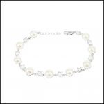 MF033B - Sterling Silver, Cubic Zirconia & Button Pearl Bracelet-0