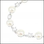 MF033B - Sterling Silver, Cubic Zirconia & Button Pearl Bracelet-2225