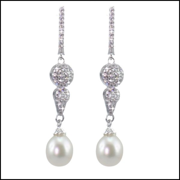 BS40E - Sterling Silver, CZ & Pearl Statement Earrings-0