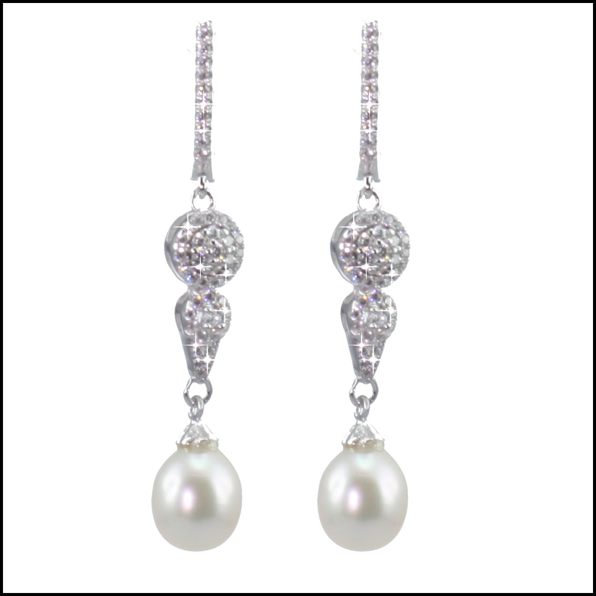 BS40E - Sterling Silver, CZ & Pearl Statement Earrings - Lido Collection