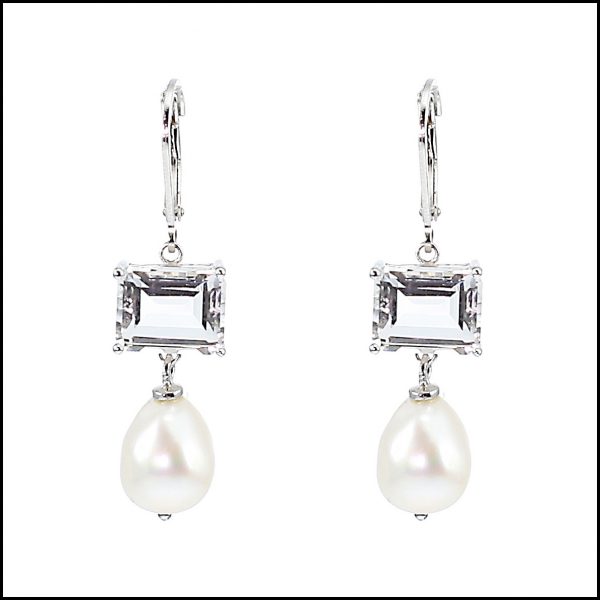 F303E - Stunning Sterling Silver, Crystal & Freshwater Pearl Drop Earrings-0