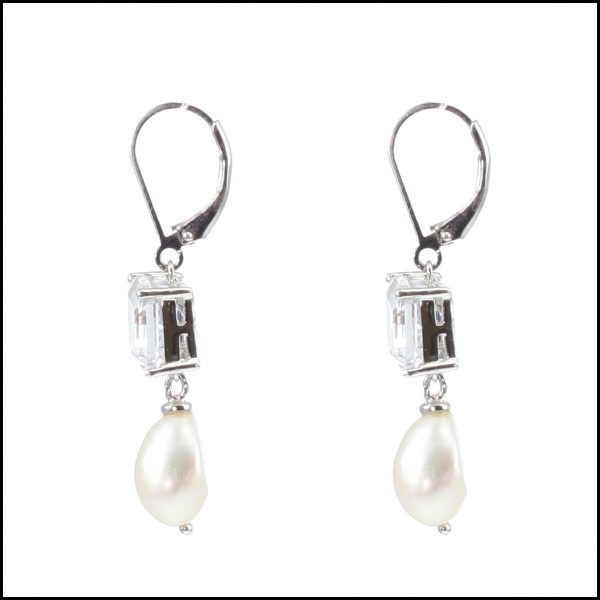 F303E - Stunning Sterling Silver, Crystal & Freshwater Pearl Drop Earrings-2184