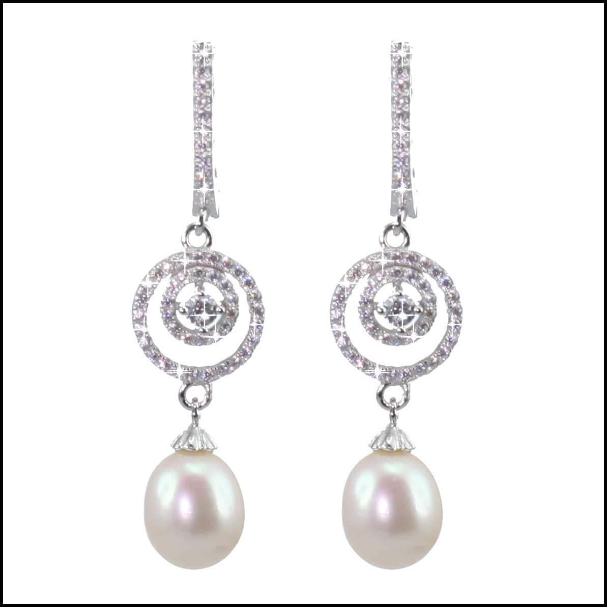 BS41E - Elegant Sterling Silver, Cubic Zirconia & Pearl Earrings - Lido ...