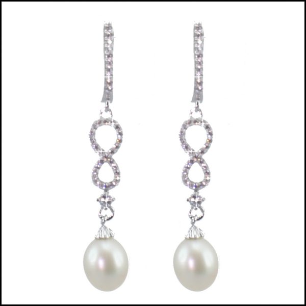 BS42E - Elegant Long Sterling Silver & Freshwater Pearl Drop Earrings-0