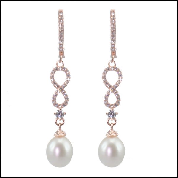 BS42E - Long, Rose Gold Plated, Sterling Silver & Freshwater Pearl Drop Earrings-0