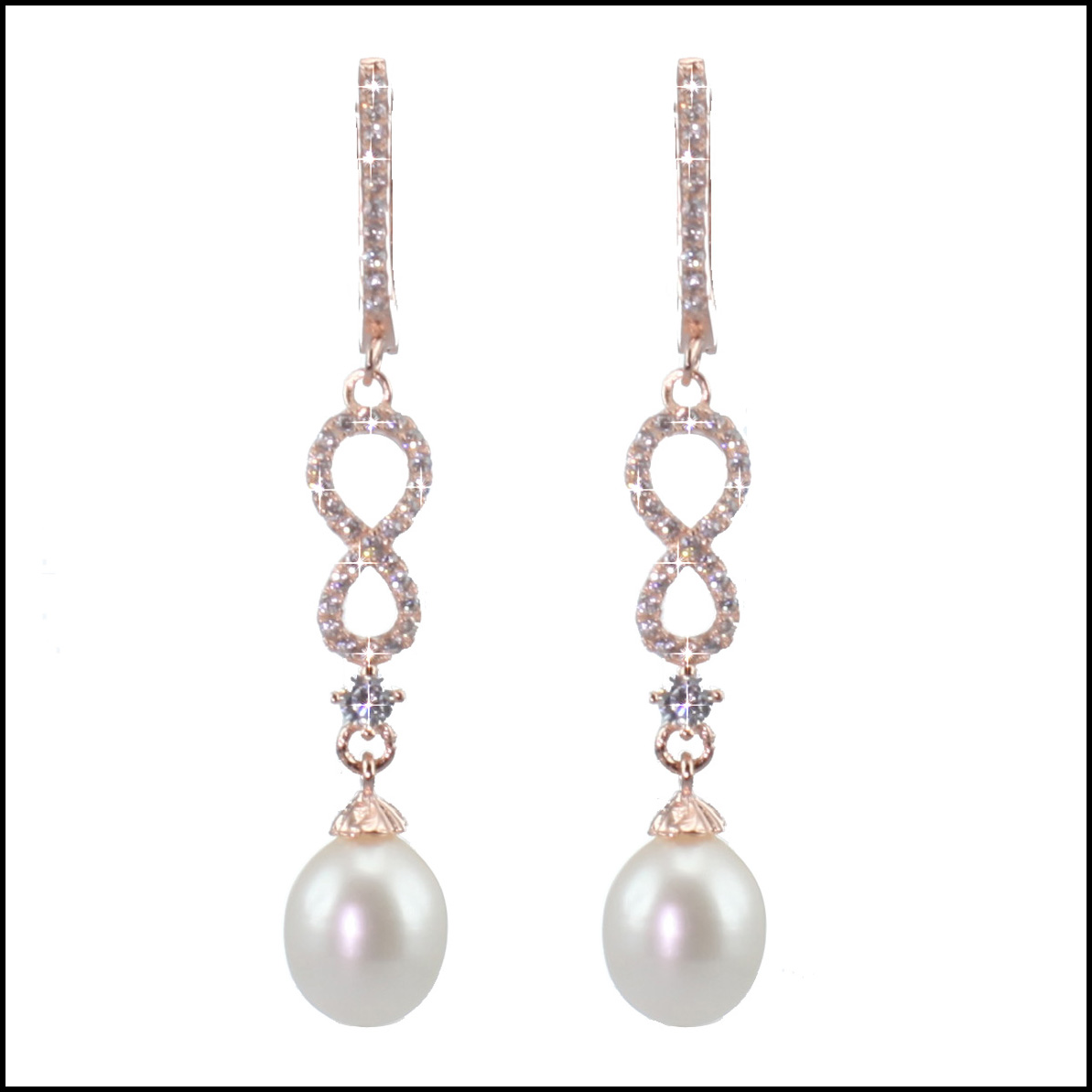 BS42E - Long, Rose Gold Plated, Sterling Silver & Freshwater Pearl Drop ...