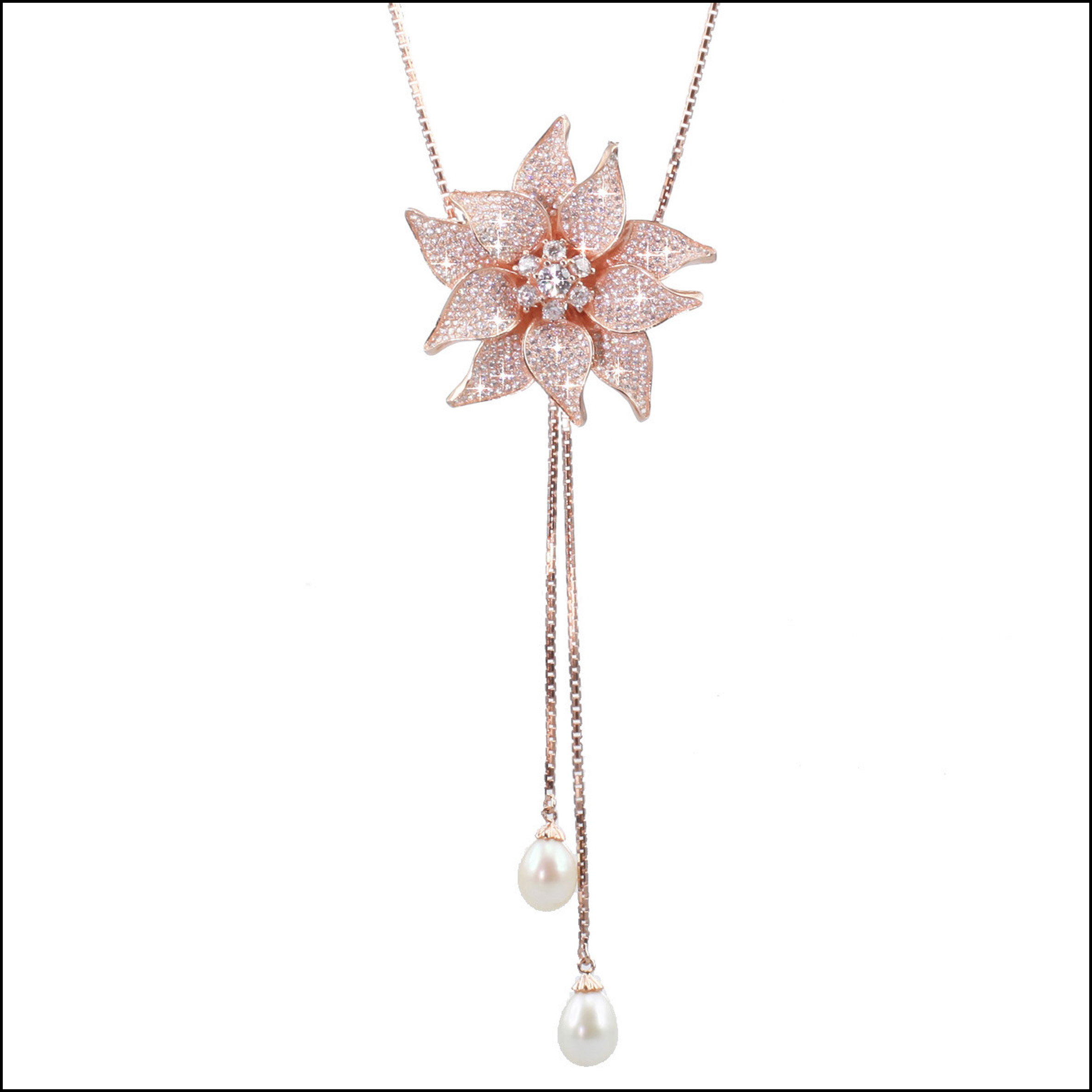 BS43 - Rose Gold Plated, Sterling Silver, CZ & Freshwater Pearls Lariat ...