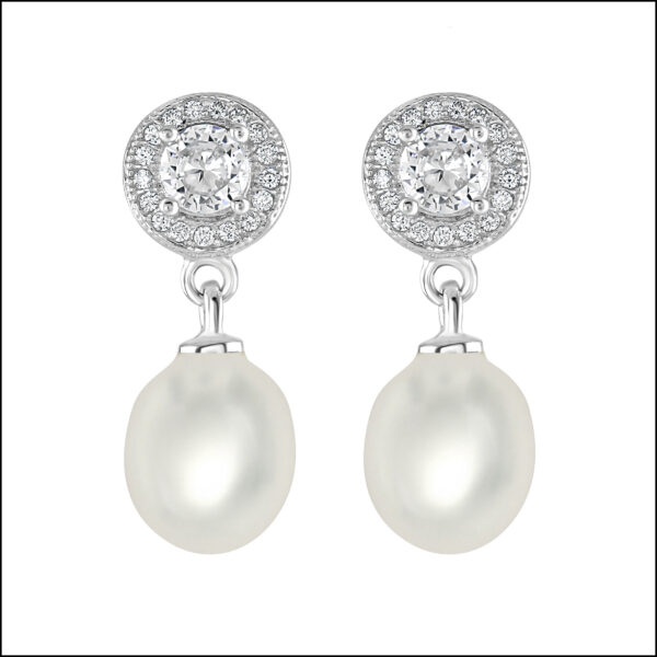 F305E - Sterling Silver & White Pearl Drop Earrings - Lido Collection