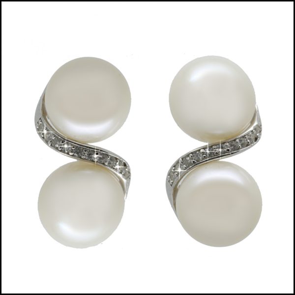 Lido Pearl Earrings C19E with double pearl & CZ-0