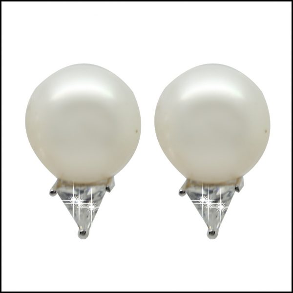 C42E - Pearl & Triangular Cubic Zirconia Earrings-0