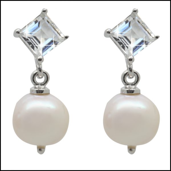 F302E- White Pearl CZ Drop Earrings-0