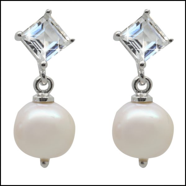 F302E- White Pearl CZ Drop Earrings-0