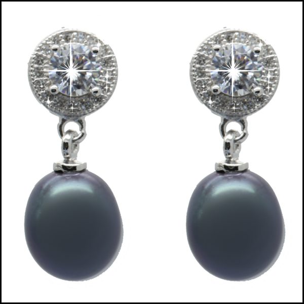 F305E - Sterling Silver , Peacock Pearl & CZ Earrings-0