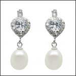 MF035E - Freshwater Pearl & CZ Heart Shaped Earrings-0