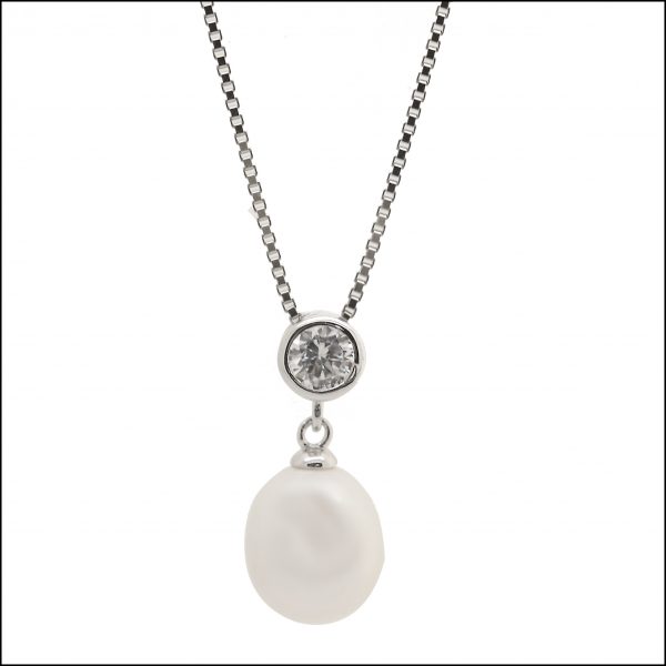 YP024 - Sterling Silver & White Pearl Pendant-0