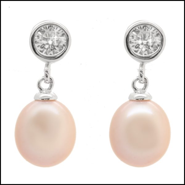 YP024E Sterling Silver & Pink Pearl Drop Earrings-0