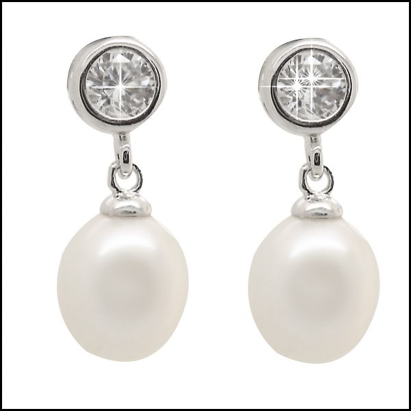 YP024E Sterling Silver & White Pearl Drop Earrings-0