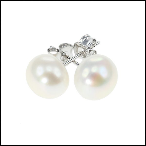 10 - 10.5 mm Large White Button Pearl Earring-0