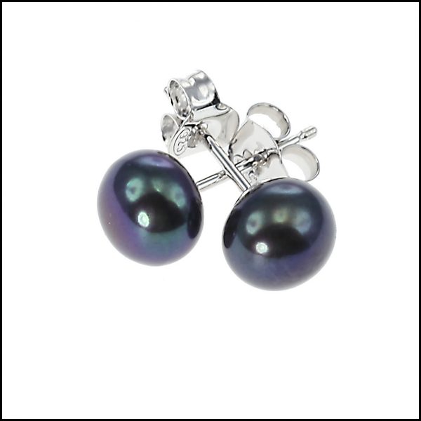 7 - 7.5 mm Peacock Button Pearl Stud Earrings -0