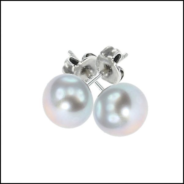 10 - 10.5 mm Large Silver Grey Button Pearl Earring-0