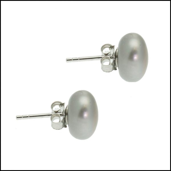 9 - 9.5 mm Silver Grey Button Pearl Studs-0