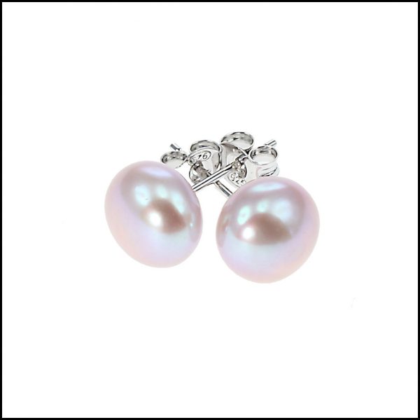 7 - 7.5 mm Pink Button Pearl Stud Earrings -0
