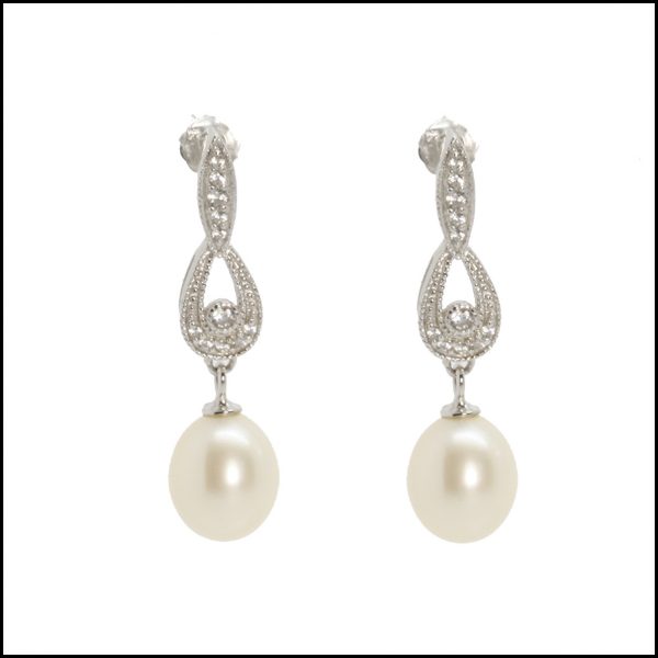 Lido Earring - C53E Pearl & CZ Drop Earring -0