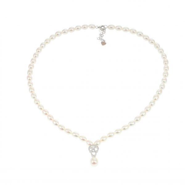 Lido Pearls C60 - Pearl Necklace With Delicate CZ Swirl Pendant-2330