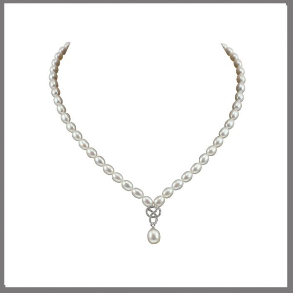 Lido Pearls C60 - Pearl Necklace With Delicate CZ Swirl Pendant-0