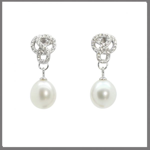 Lido Pearls C60E - Pearl & CZ Swirl Earring-0