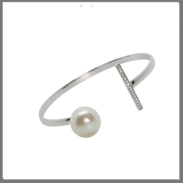 Lido Pearls MY02B - Silver & Pearl & CZ Bangle-0