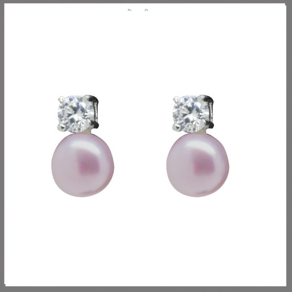 Lido Pearls P14E - PInk Pearl & CZ Earrings-0