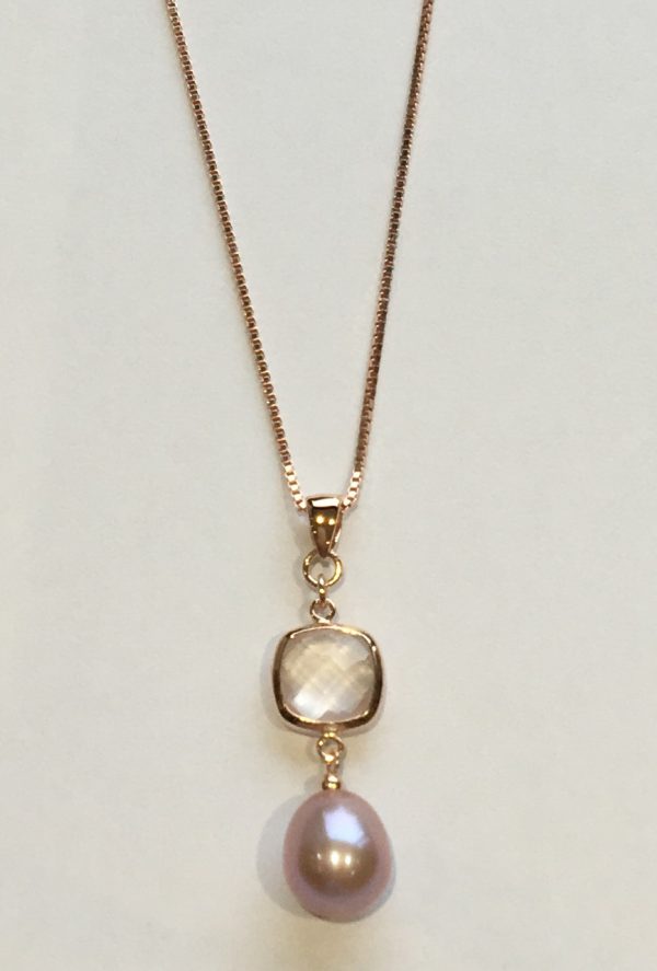 Lido Pearls Pendant - YP032 - Rose Gold - Rose Quartz-2371