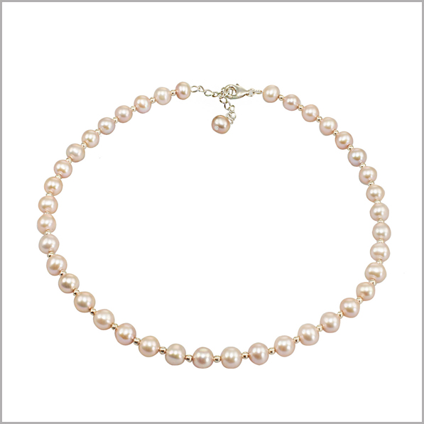 Lido Pearl - 0257 Pink Pearl Necklace With Silver Spacer Bead - Lido ...