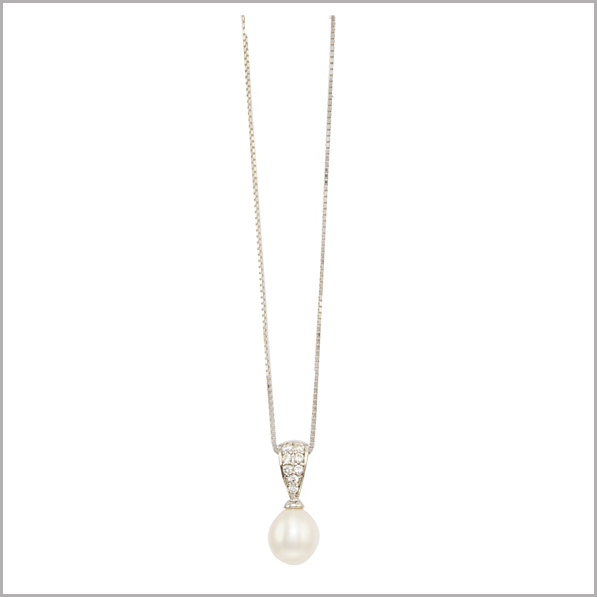 Lido Pearl - RP043 Triangular Cubic Zirconia & Pearl Pendant - White ...